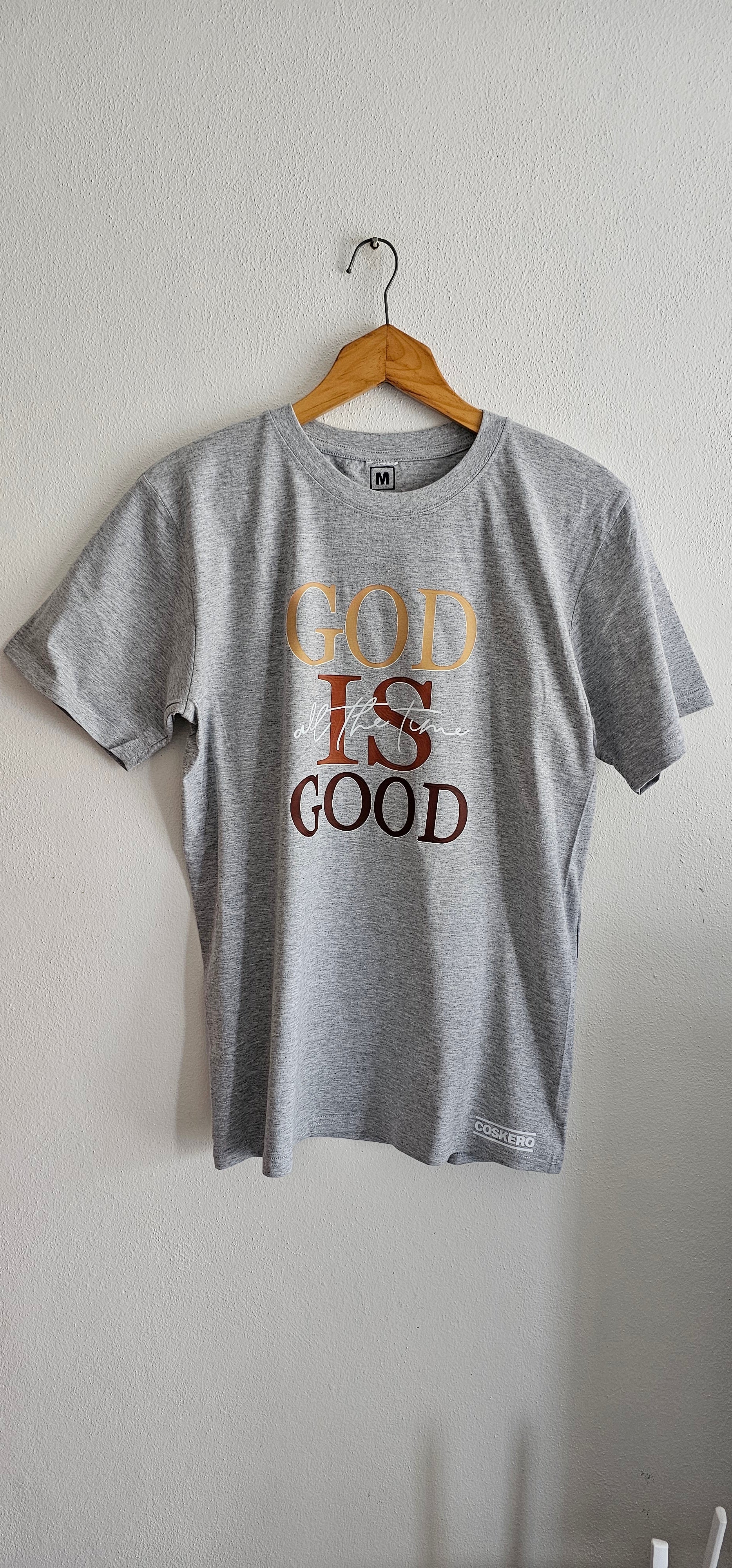Grey "God is Good" T-Shirt - Multicolor Print