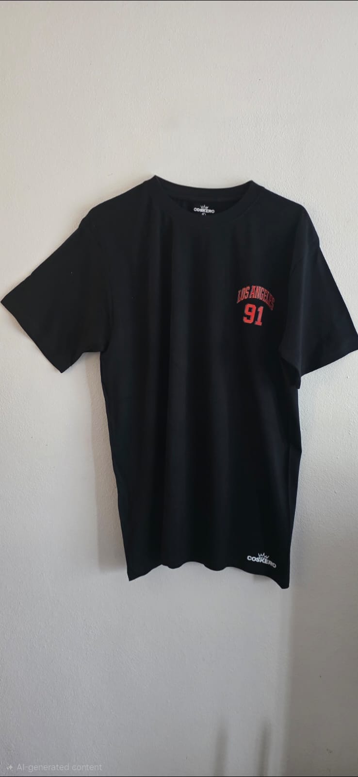 Black Los Angeles 91 T-Shirt - Red Print