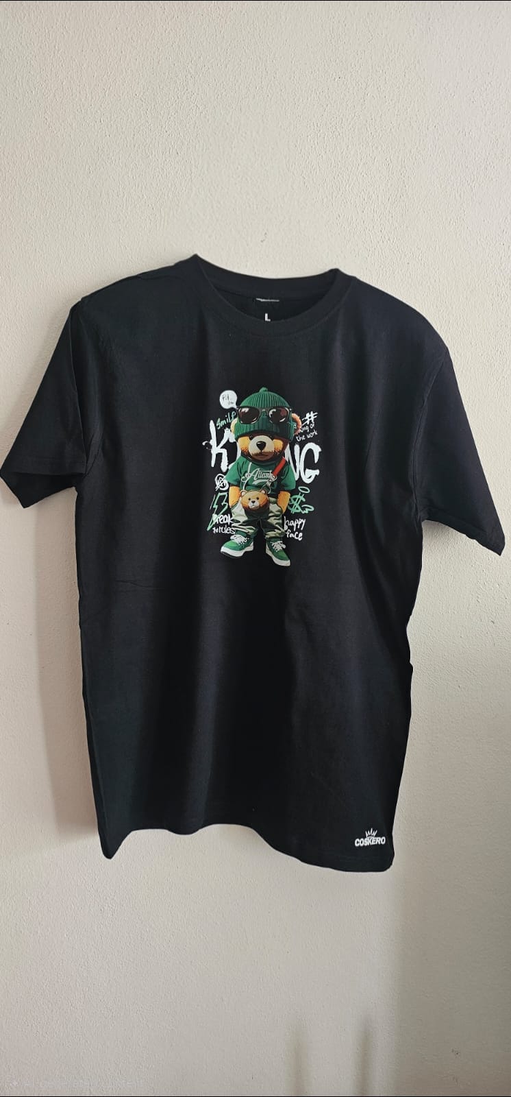 Black Stylish Teddy Bear Vinyl Print T-Shirt