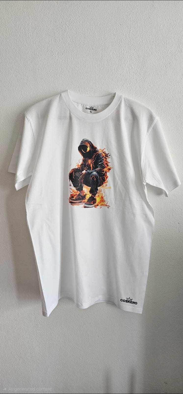 White Hip Hop T-Shirt - Fire Design