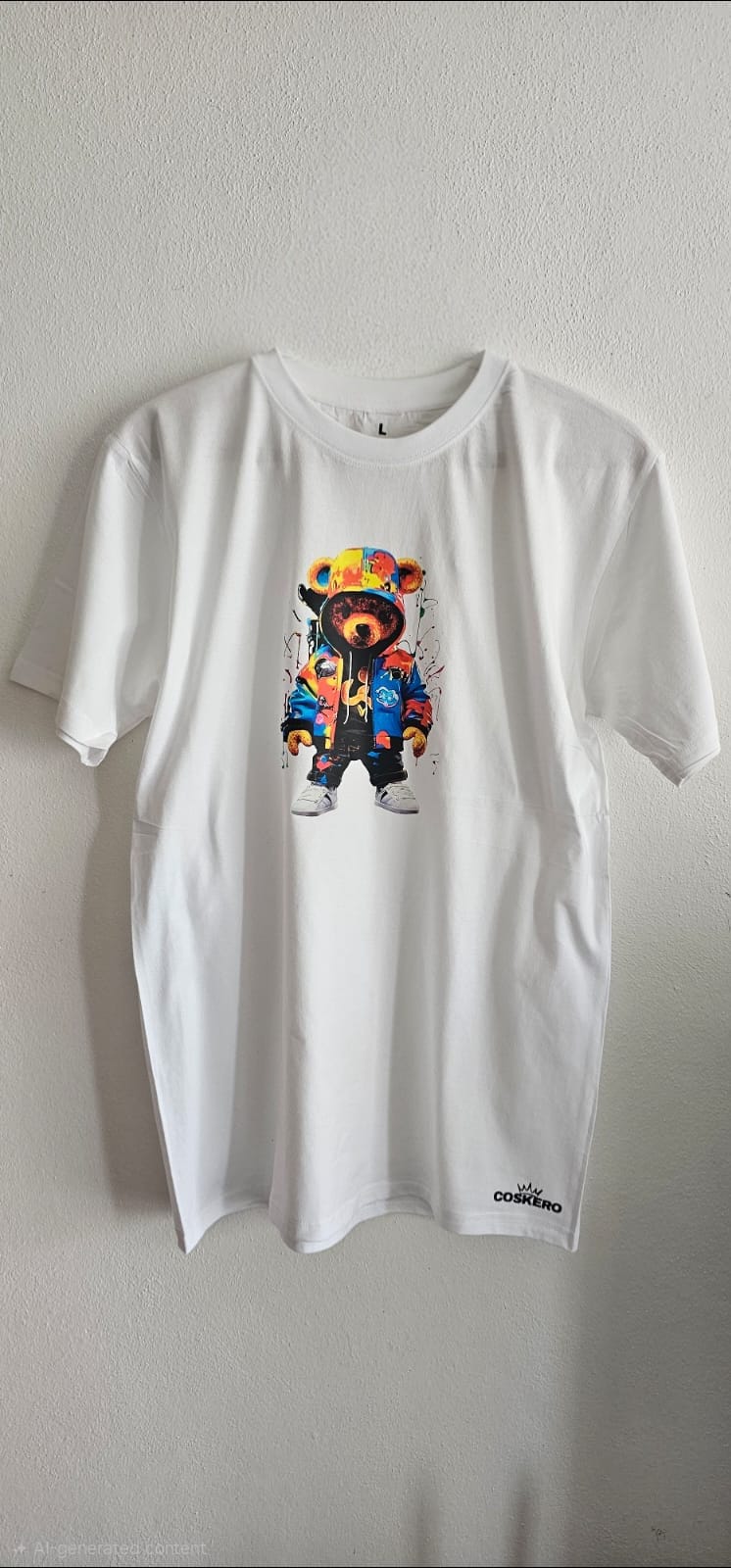 White Hip Hop Bear T-Shirt - Colorful Design